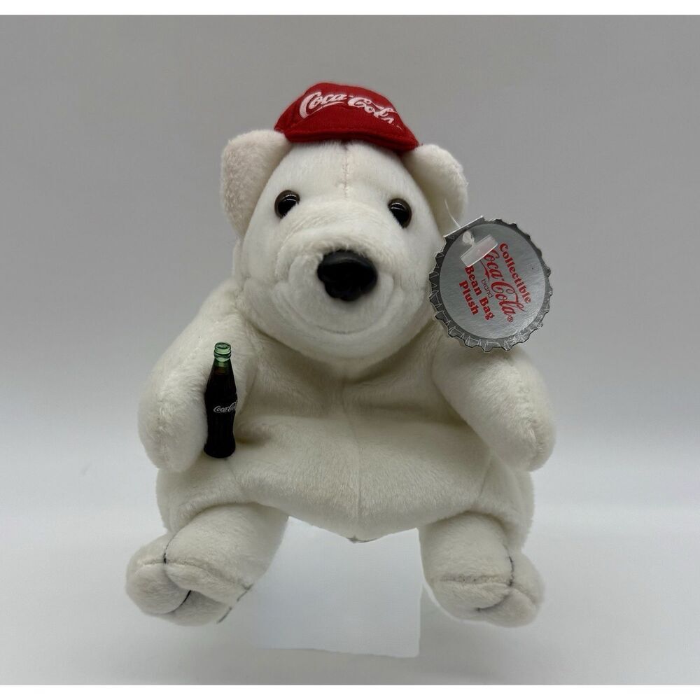 1997 Collectible Coca Cola Polar Bear In A Baseball Cap Bean Bag Plush No. 0111‎